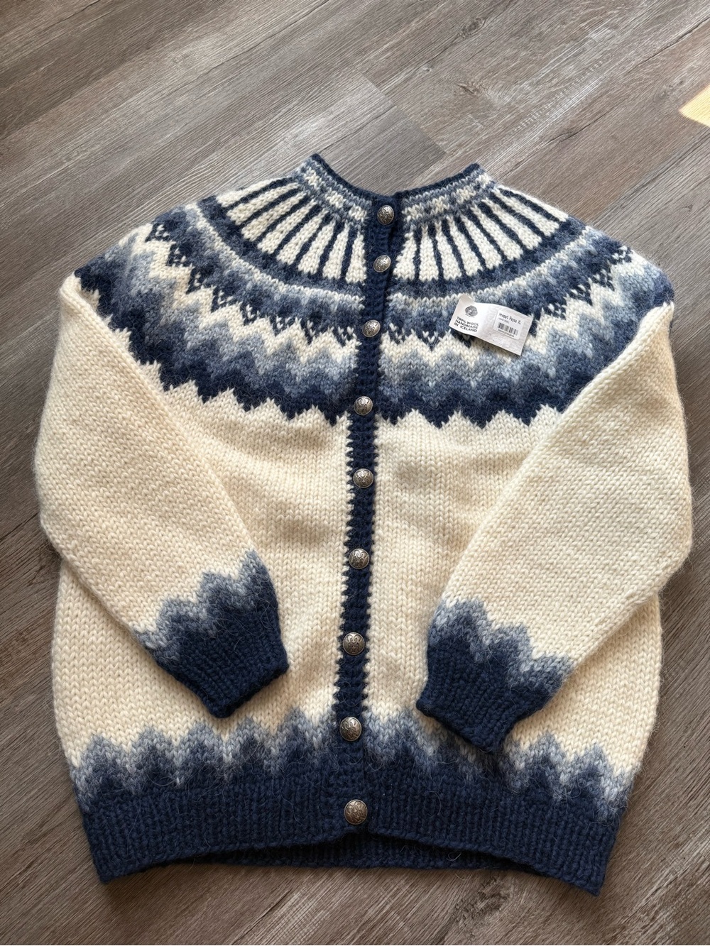 The Hand Knitting Assoc of Iceland Style Pure Wool Cardigan Sweater Navy Blue XL